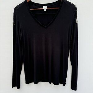 Tristan Black Beaded Long-sleeve Tee Size Small